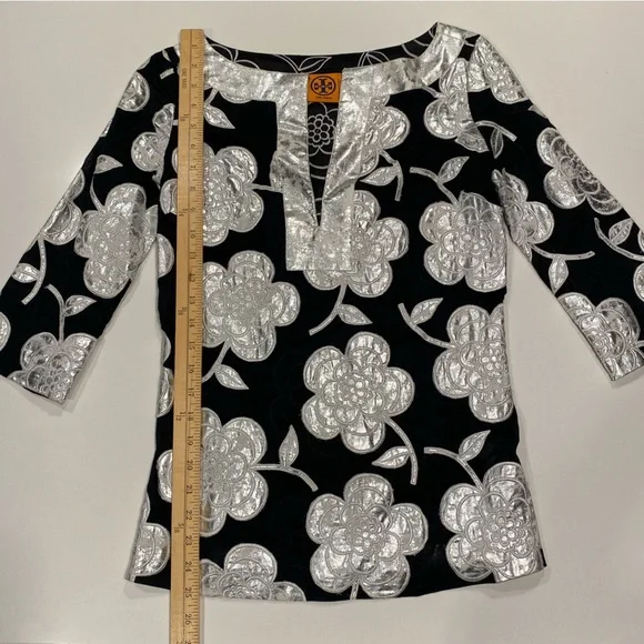 TORY BURCH Tunic, Black & Metallic Silver, Small - Picture 5 of 7